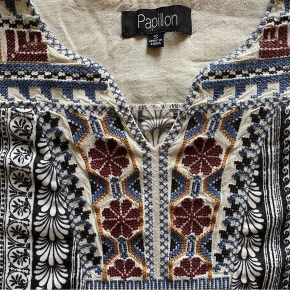 Papillon Embroidered Dress Split Yoke Small Festival Boho Vacation Summer - Picture 2 of 9